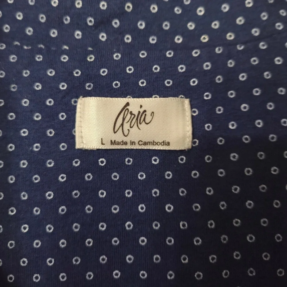 Aria Womens Pajama Set Navy Blue Polka Dot Lace Trim Button Front Size Large